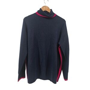 Pure Collection Sweater Women 14/16 Navy Blue 100% Cashmere Tipped Mock Neck NEW